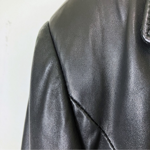 Vintage black leather midi coat single breasted 90s y2k trench blazer jacket - Picture 6 of 10